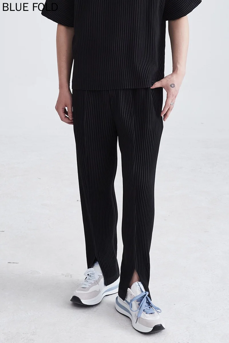 Miyake Pleated Trousers for Men, Slit Trousers, Drape, Casual, Loose, Straight, Japanese Style, PLEATS, Spring, Summer