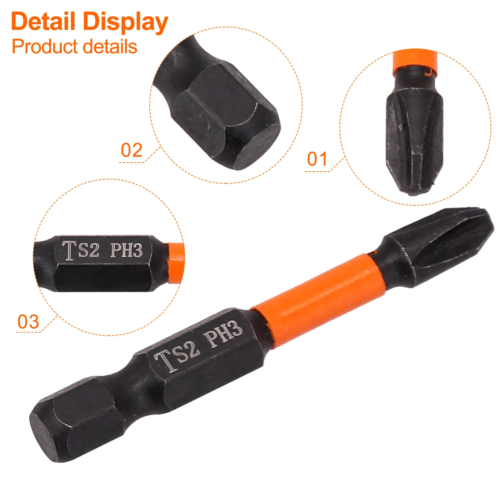 Cabeça de lote de impacto antiderrapante, cruz magnética, bit de parafuso de alto torque, PH1, PH2, PH3, PHZ1, PZ2, PZ3, 50mm