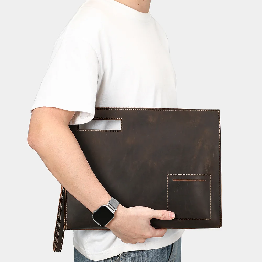 Men's Crazy Horse Genuine Leather Crossbody Bag, Shoulder Bag with High-End Sense, Hand Clutch