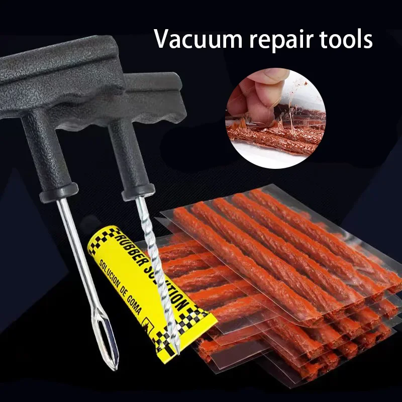 Car Tire Repair Tool Kits Tubeless Tire Punctures Stud Sets with Rubber Strips Motorcycle Bicycle Truck Repair Accessories