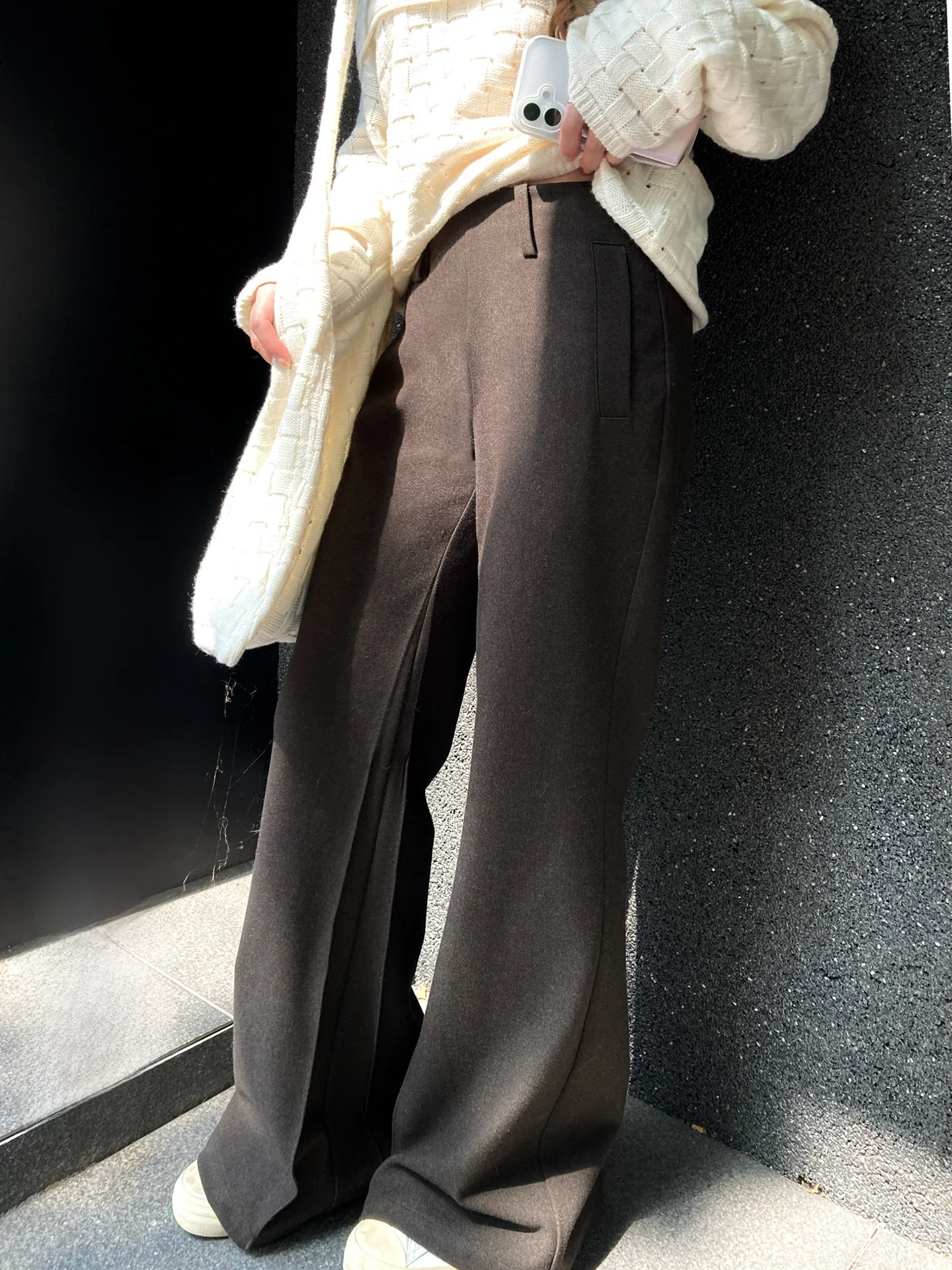 

High Waist Wide Leg Casual Pants Women's Design Sensation Straight Cut Micro Flared Trousers Tee Dimensional Tailoring