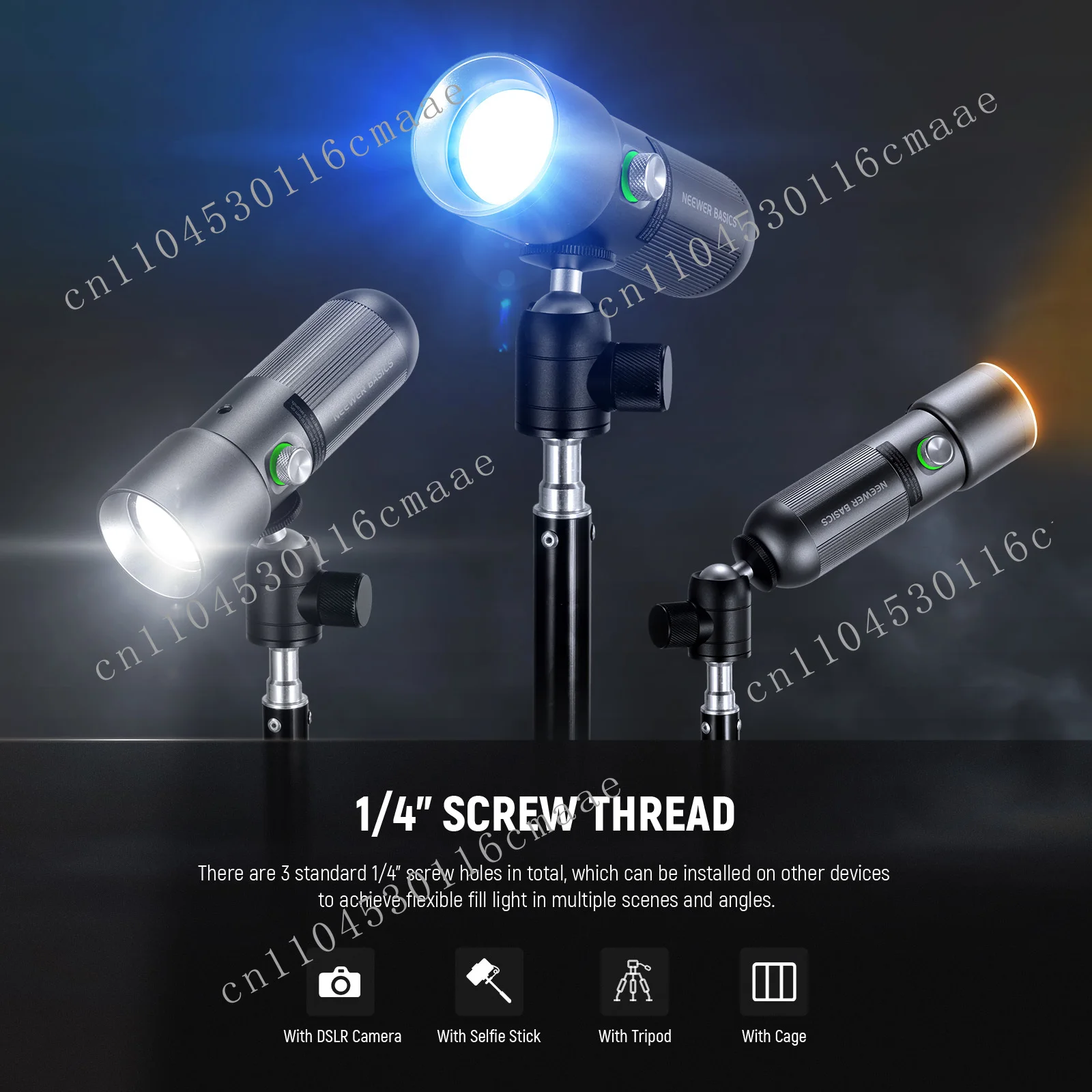 Photography Flashlight with 4 Colors/20 Gobo Filters/7500mAh, 10W Portable LED Video Spotlight