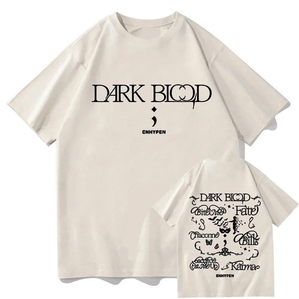 ألبوم الدم الداكن الجرافيك تي شيرت ENHYPENN الفرقة الكورية موضة تي شيرت لمحبي الفتيات الصيف قصيرة الأكمام بلايز تي شيرت