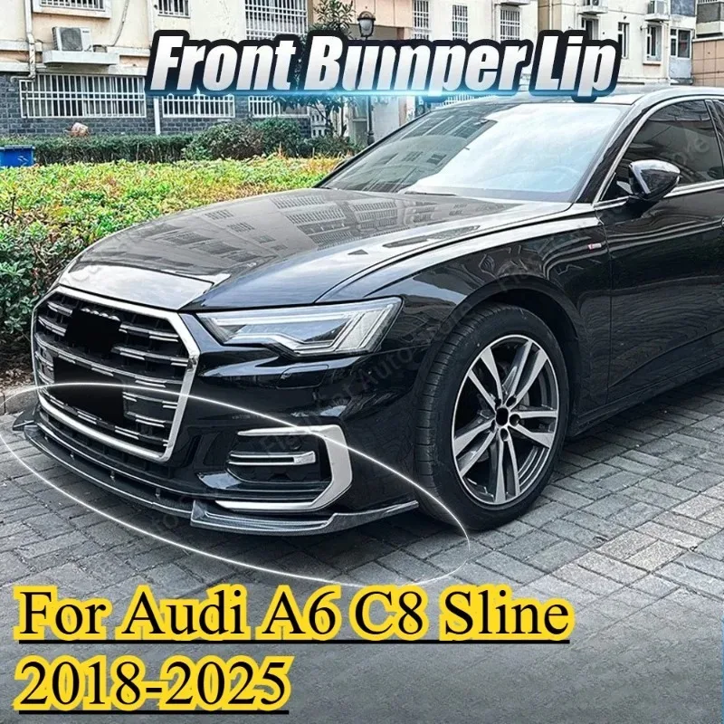 Carbon Fiber Lower Diffuser Splitter Chin Body Kits Canards Trim for Audi A6 C8 Sline 2018-2025 Car Front Bumper Lip Spoiler