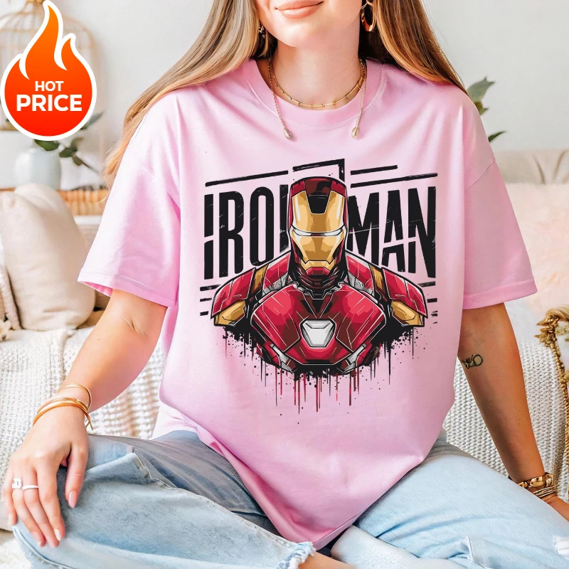 الرجل الحديدي مارفل بوي فتاة 2026 تيشيرت صيفي الأسرة الوالدين والطفل ارتداء المتضخم عادية فضفاض قمصان قصيرة الأكمام النساء تي شيرت Y2k #4