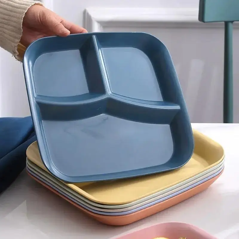 Plastic Three Grid Square Dining Plate Household Breakfast Noodle and Nut Quantitative Partition Light Food