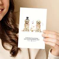 Watercolor gold-haired dog couple dressed as bride and groom - creative and romantic wedding congratulatory card 3