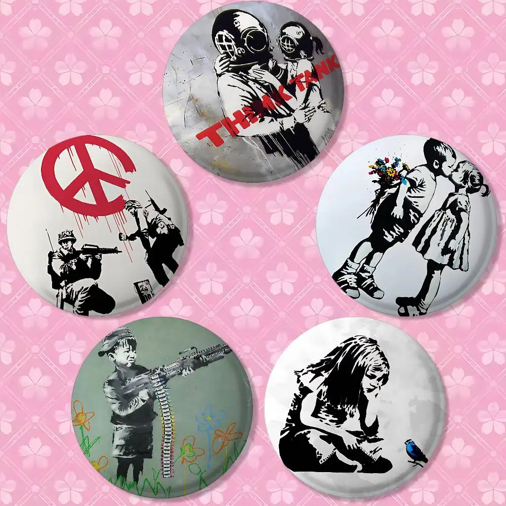 B-Banksy Art Brooches Stylish Ornament Pins Exquisite Round Badge Bag Accessories Jewelry Gifts