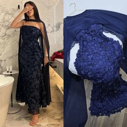 Customized Elegant Strapless Sheath Cocktail Party Flower sSequin Draped Fold Chiffon Prom Dressesvestido de festas longo casame