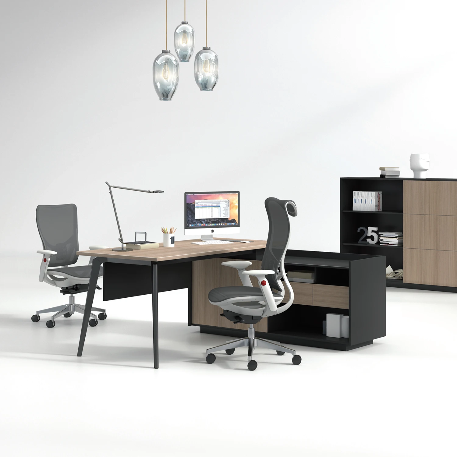 Modern Convertible Executive Office Desk with Locker and Computer Combination Wooden Commercial Furniturepromote sales
