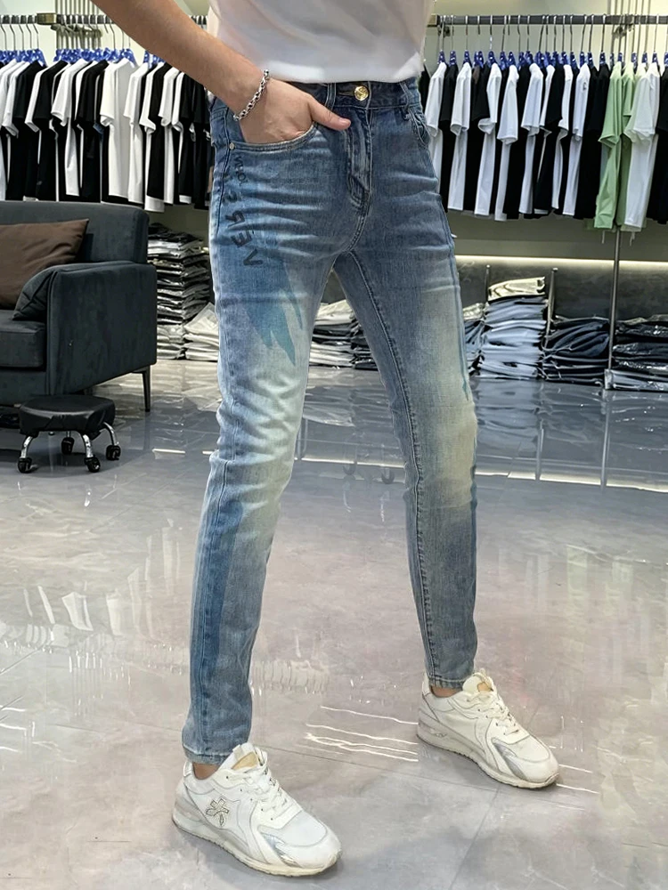 

Summer Slim Fit Casual Jeans Men's Fashionable Printed Ankle-Length Trendy Versatile Comfortable Breathable Soft Stretchy Sli...