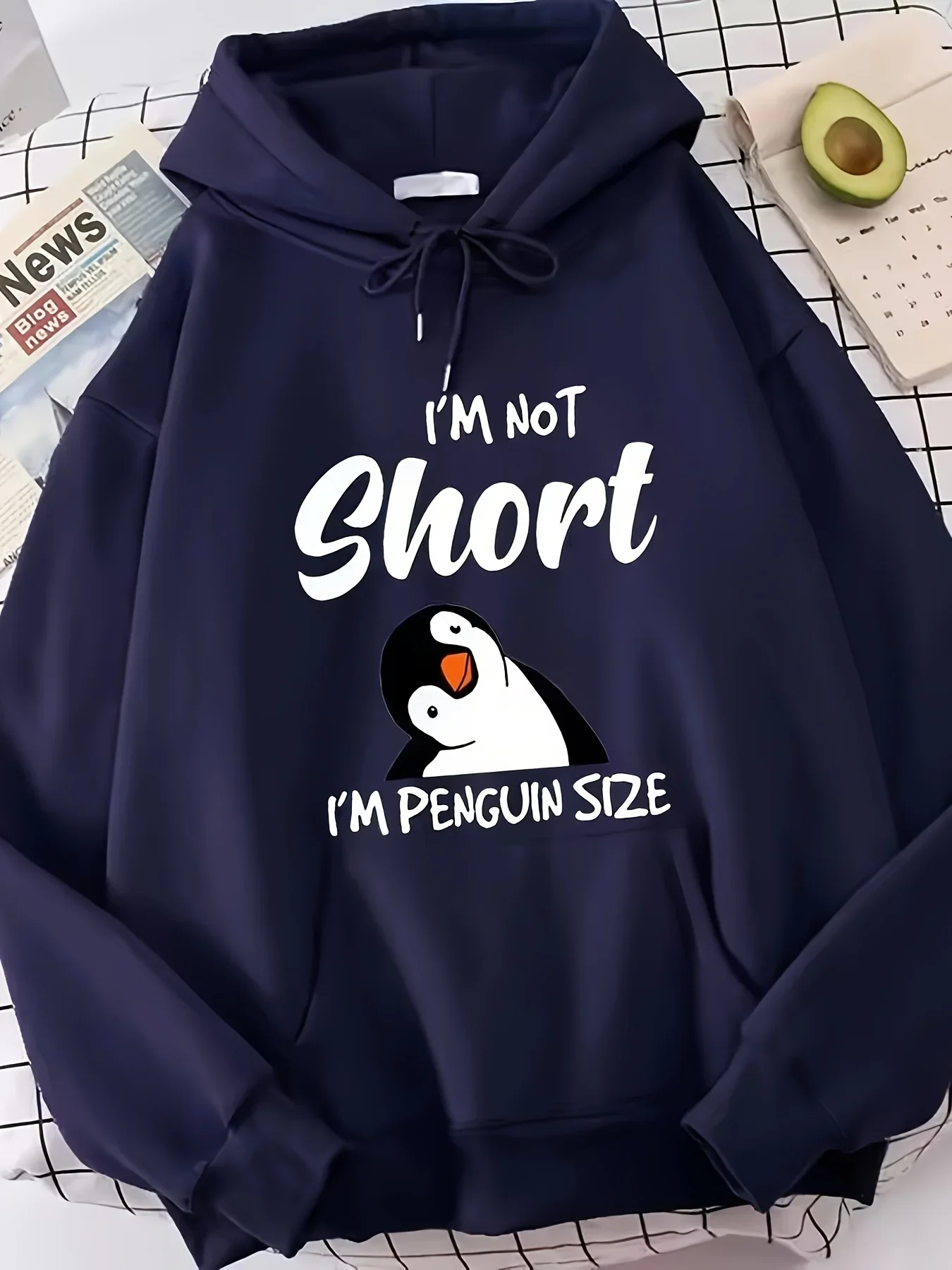 Men I'm Not Short I'm Penguin Size Hoodie Navy Oversized Cute Penguin Graphic Pullover Streetwear Sweatshirt Autumn Winter