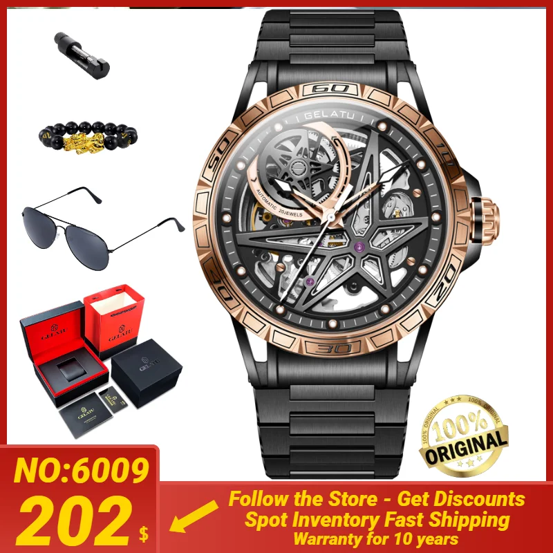 

GELATU High Quality Men's Watches Hollow out Automatic Mechanical Male Watch 47.5mm Big Dial Original Relogios Masculino