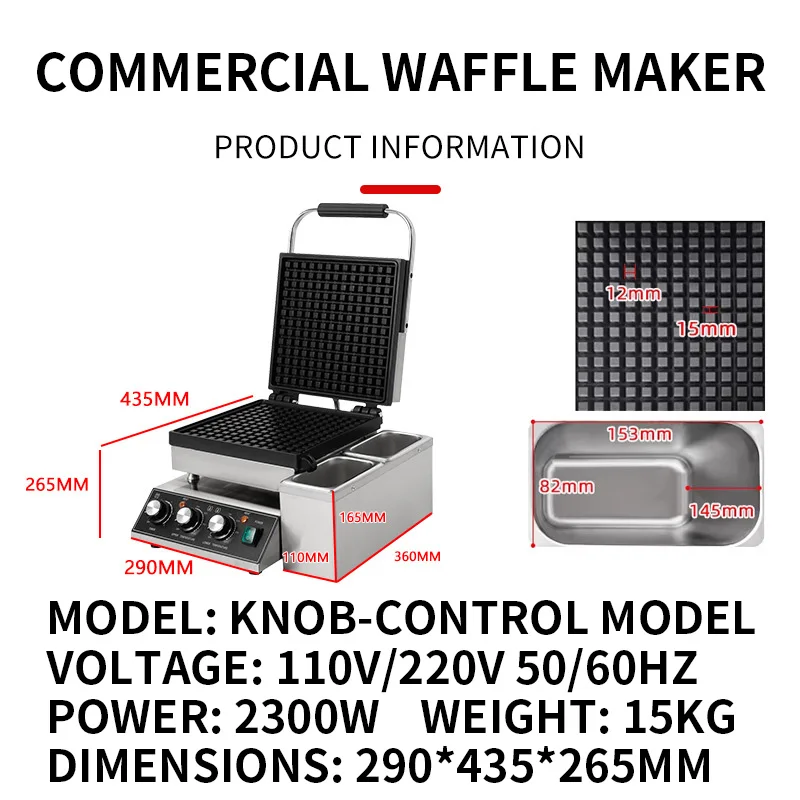 220V Electric Waffle Maker, Non-Stick Coating, Digital Timer Control, Thickened Aluminum Plates, Stainless Steel Waffle Maker