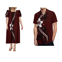 Summer Short Sleeve Dress Shirt Custom Polynesian Tribal Style Custom Couple Set High Quality Banquet Art Dress Shirt