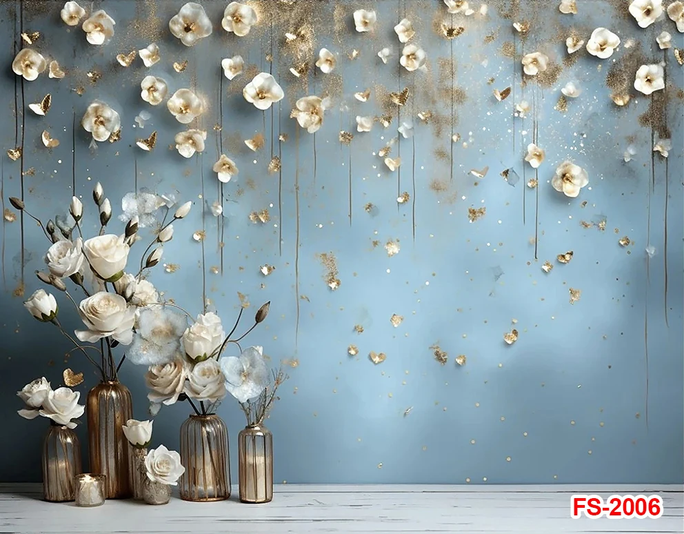 Wedding Ceremony Blue Curtain Love Golden Glitter Flowers Candle Backdrops Photographic Maternity Adult Portrait Backgrounds