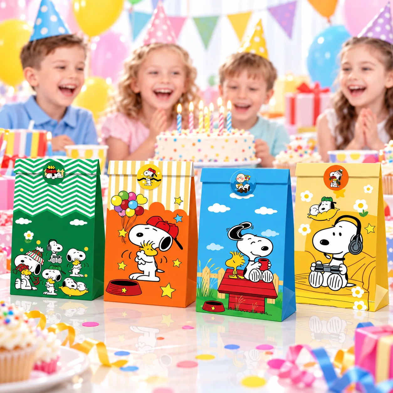 Snoopy Peanuts Cartoon Gift Bags Cute Party Favor Bags with Handles Birthday Candy Treat Packaging Bags Party Supplies
