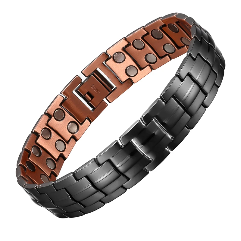 Ultra Strength Magnetic Therapy Bracelet for Men Fashion Double Row Strong Magnets Power Energy 99.95% Pure Copper Bracelets