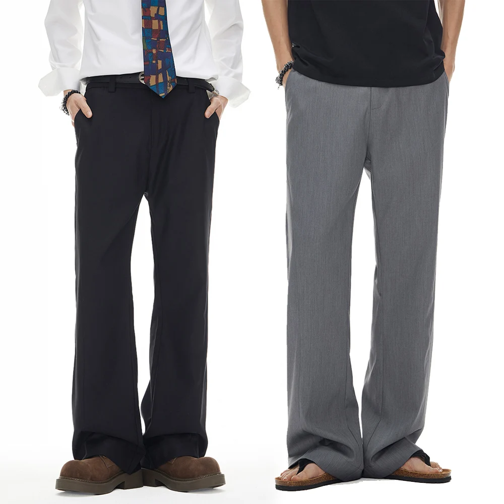 

Micro Flared Pants Men Fashion Vintage Loose Casual Business Black Gray Suit Pant Commuter Man Trousers