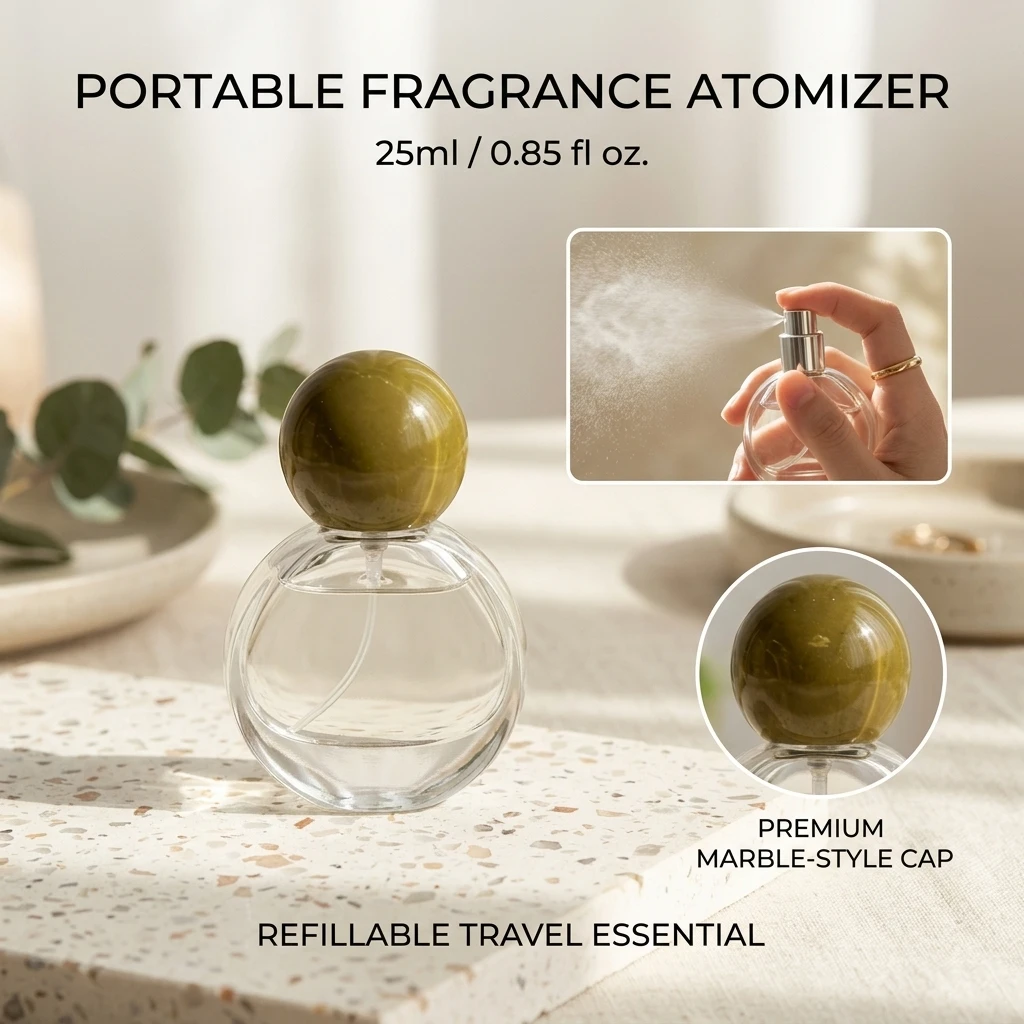 25ml Elegant Perfume Bottle with Spherical Cap Glass Spray Bottle Portable Travel Empty Bottle Suitable for Cosmetic Samples