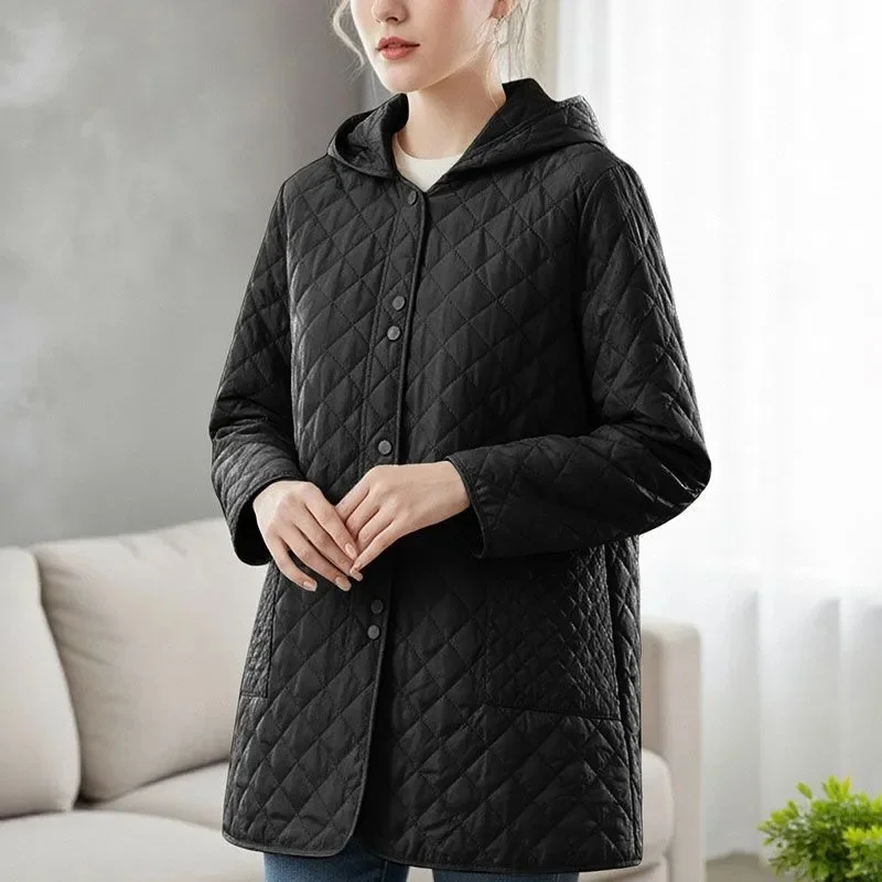 Cotton Clothing for Women Medium to Long Styles Mother Styles thin Styles 2025 Autumn and Winter Loose fit Slimming Hooded Women