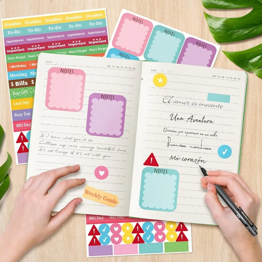 Hardcover Ruled Journal Notebook with Planner Stickers 196 Pages PU Leather Journal Notebook Journals Diary Notepad for Writing