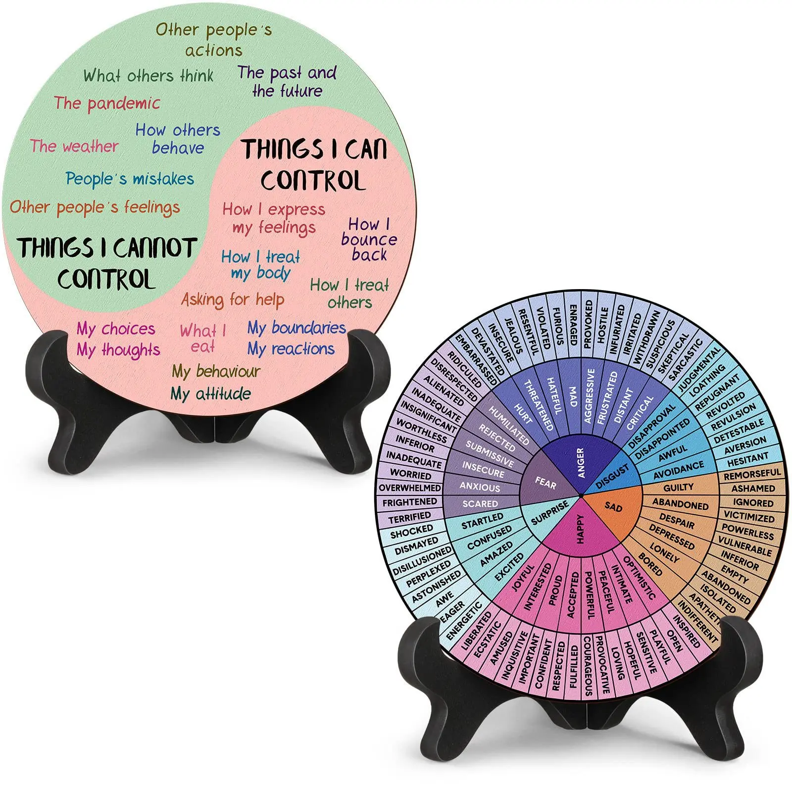 Psychology Wall Art Wheel Chart Calming Emotion Mental Health Decor 2Pcs Inspirational Feelings Poster for HomeOffice Decoration
