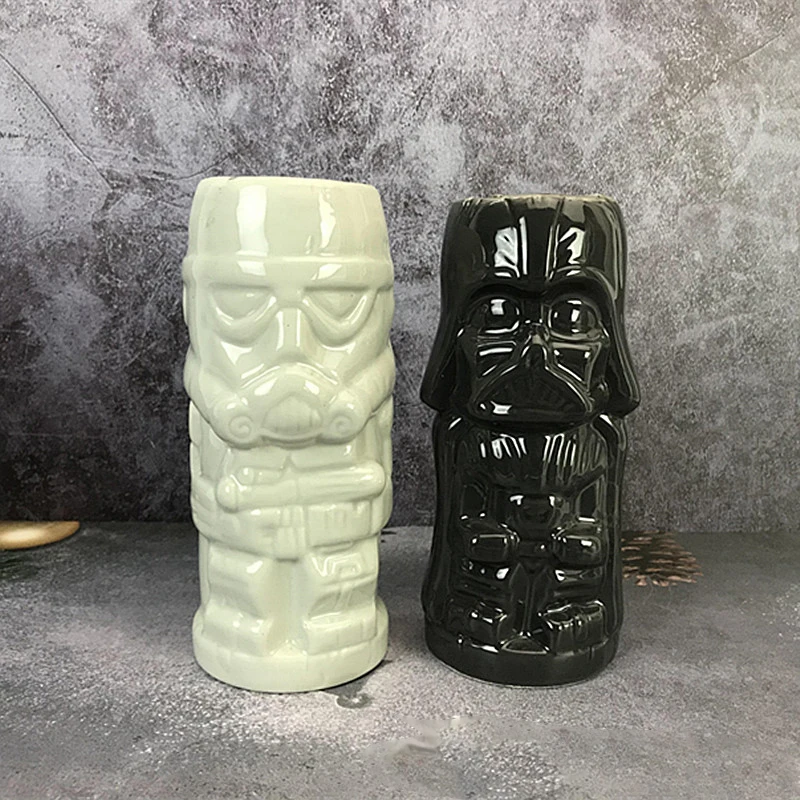 Tiki mug, Hawaiian style personalized ceramic grimace cocktail cup, soldier warrior totem bar ceramic cup