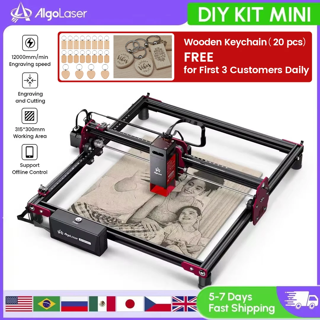 Algolaser DIY KIT Mini 10W/5W Laser Master Engraver Cutter Portable Logo Printer Woodworking Tool CNC Machine Offline Control