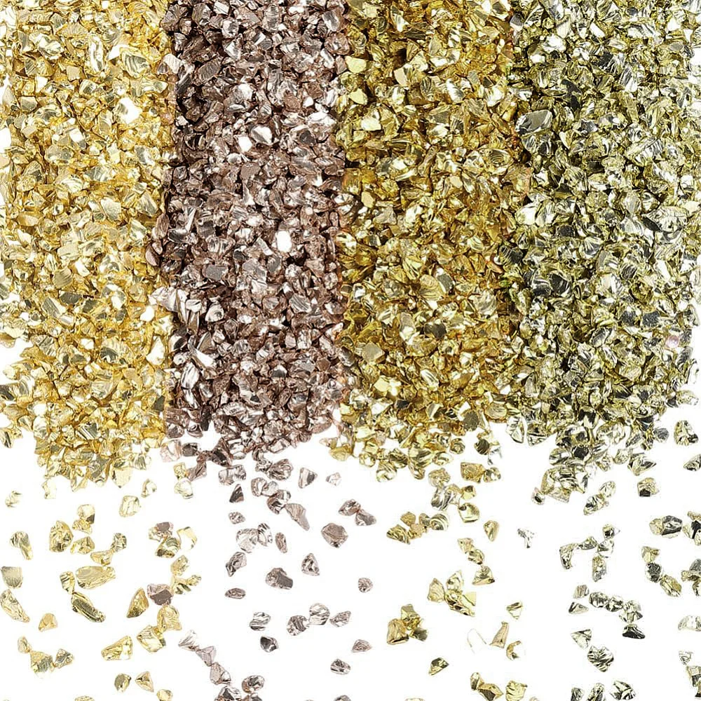 1 Box 150G 4 Colors Gold Crushed Broken Glass Art Bulk Irregular Metallic Glitter Flakes Pieces Chips for Nail Crafts Arts Vase