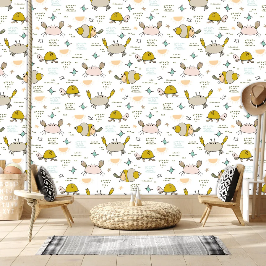 

Custom Peel and Stick Wallpapers Accept for Bedroom Walls Living Room Modern Contact Paper Home Decor Cartoon Animal Crabs Mural