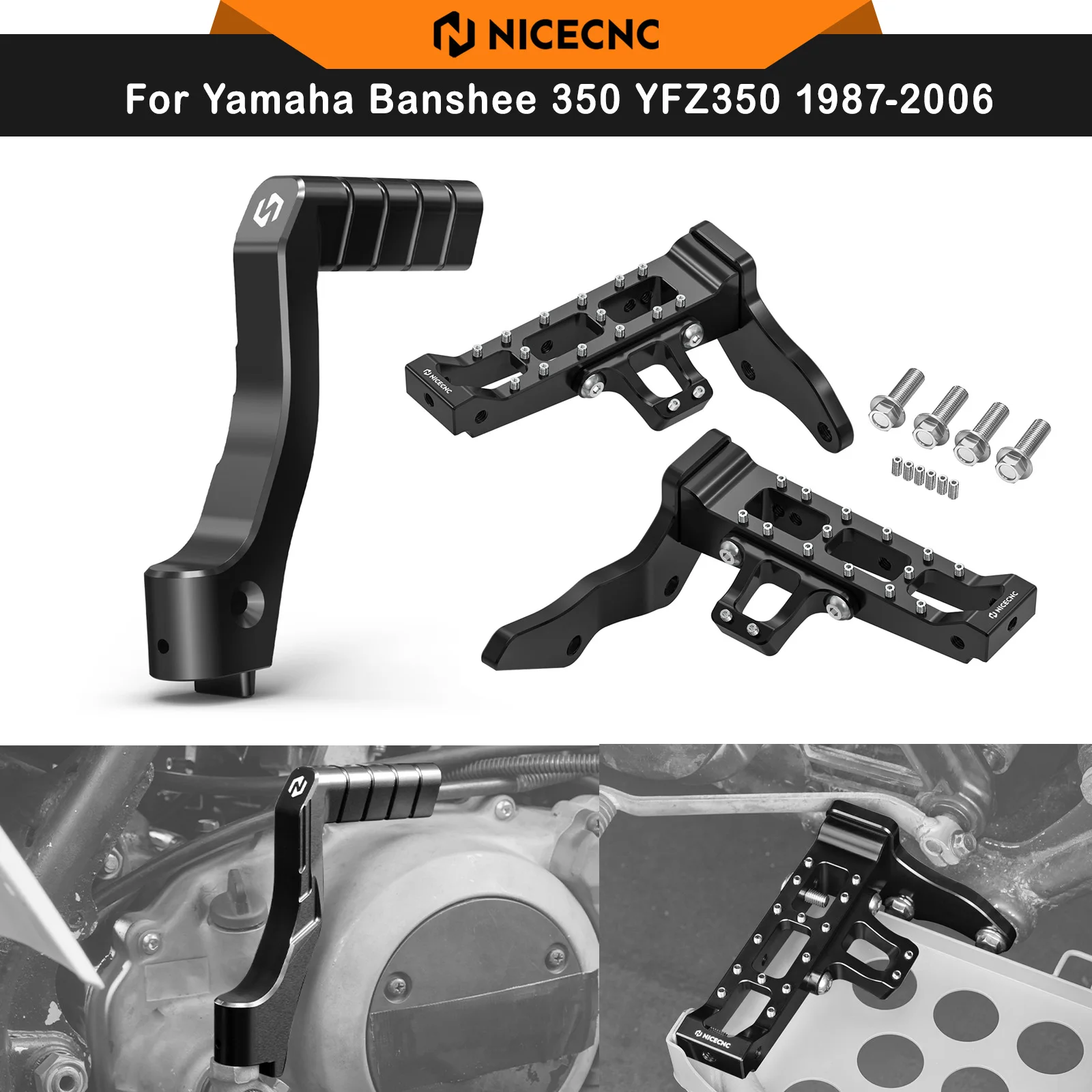 NICECNC For Yamaha Banshee 350 1987-2006 ATV Kickstarter Starter Lever & Extended Wider Foot Pegs Kit Aluminum Adjustable