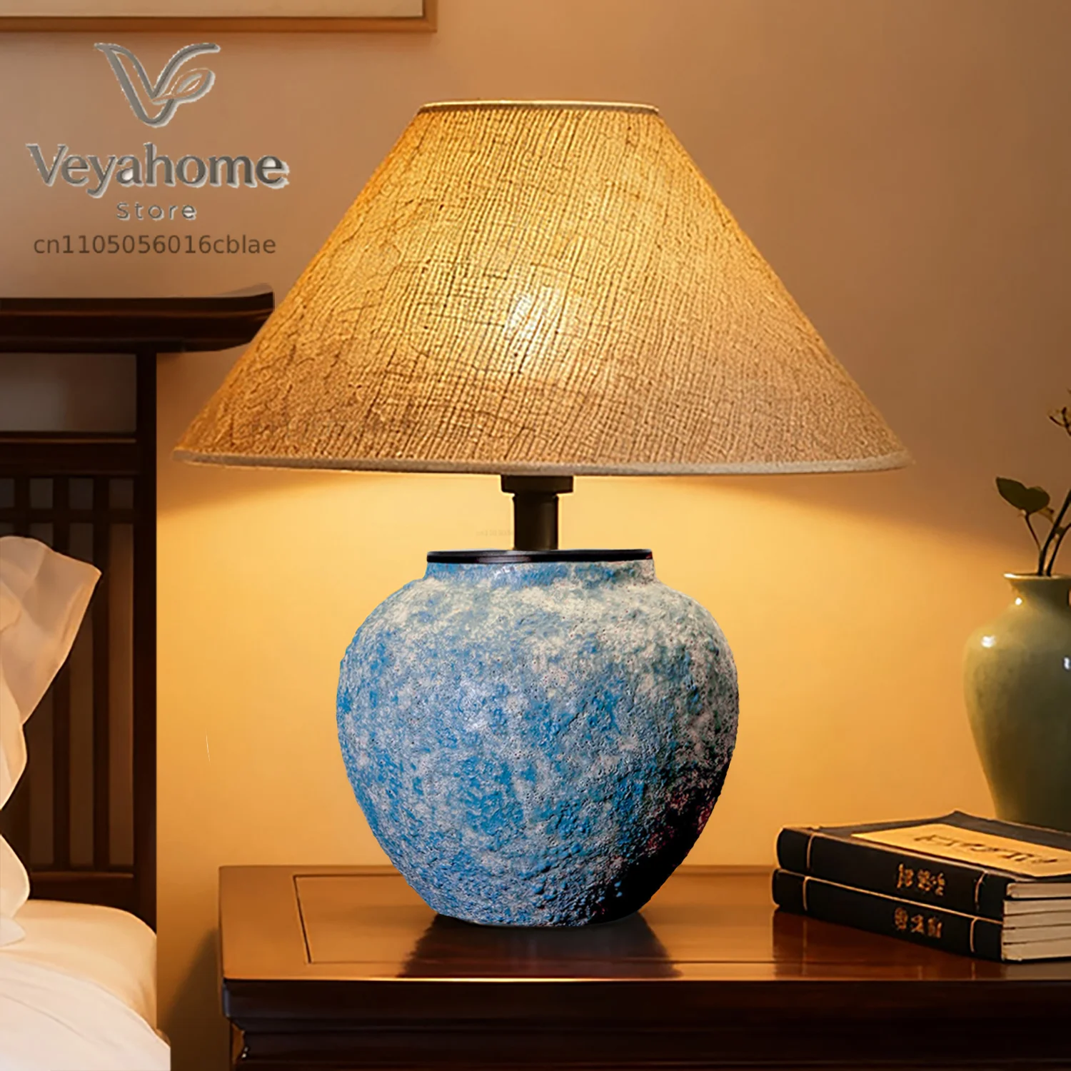 wabi-sabi wind ceramic table lamp retro design B & B hotel Chinese-style living room study master bedroom table bedside lamp