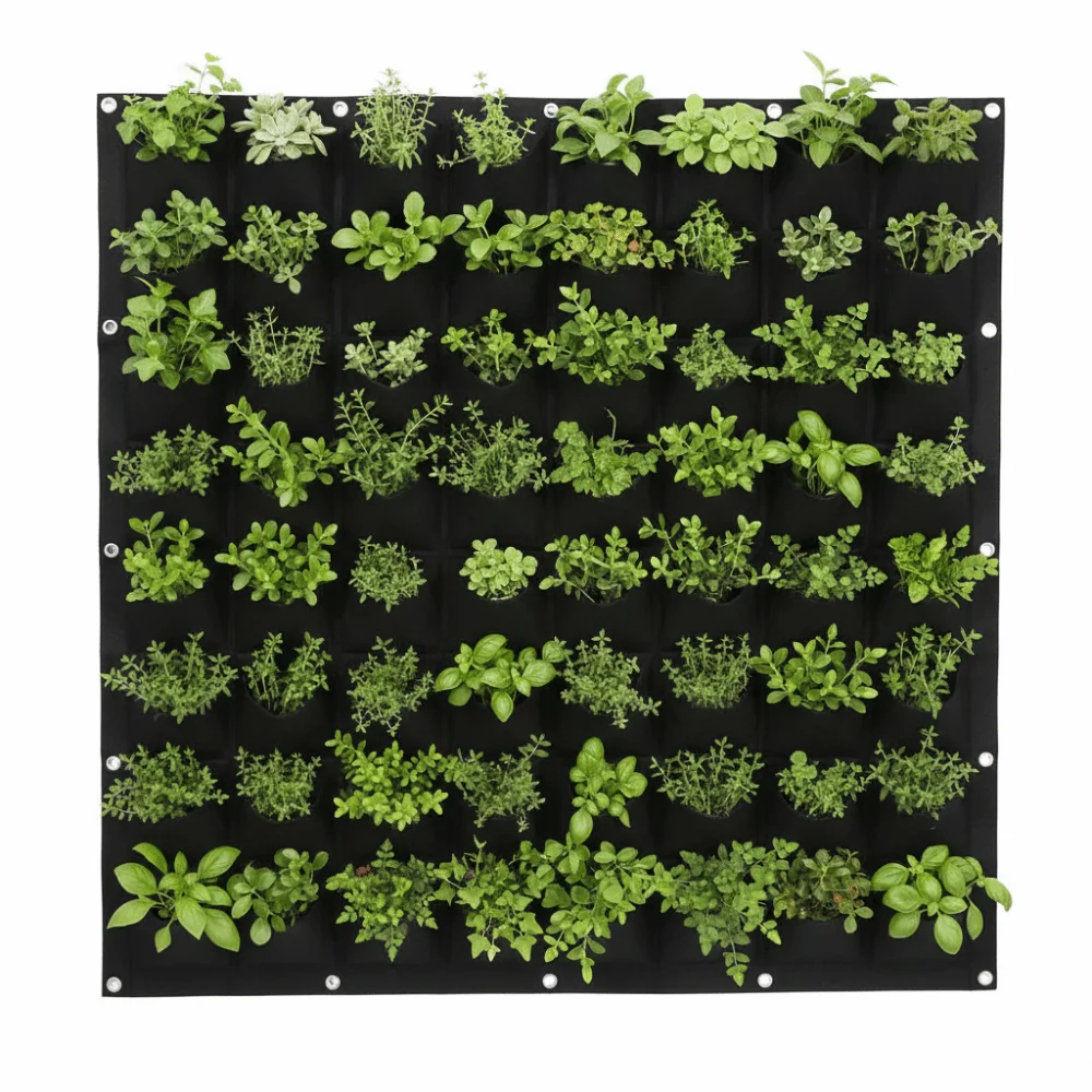 64 Pockets Plant Grow Bag 100*100cm Degradable Grow Bag Breathable Reusable Wall Hanging Plant Bag Flower and Vegetable Planting