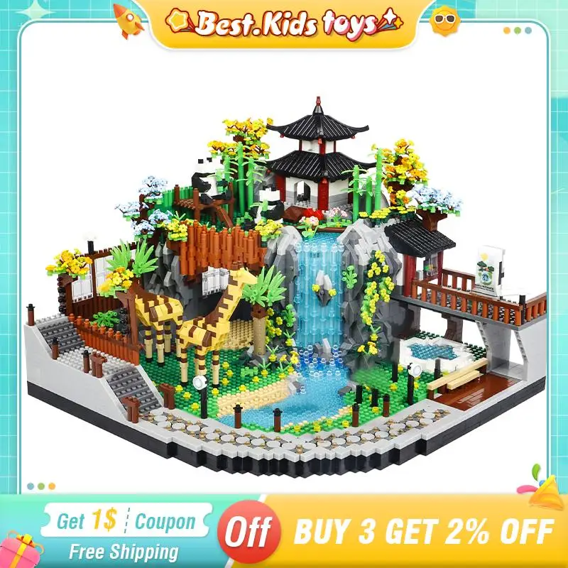 

Zoo Building Blocks Street View Rainforest Panda Giraffe Animals DIY Diamond Construction Bricks Kids Toys Boys Adults Xmas Gift