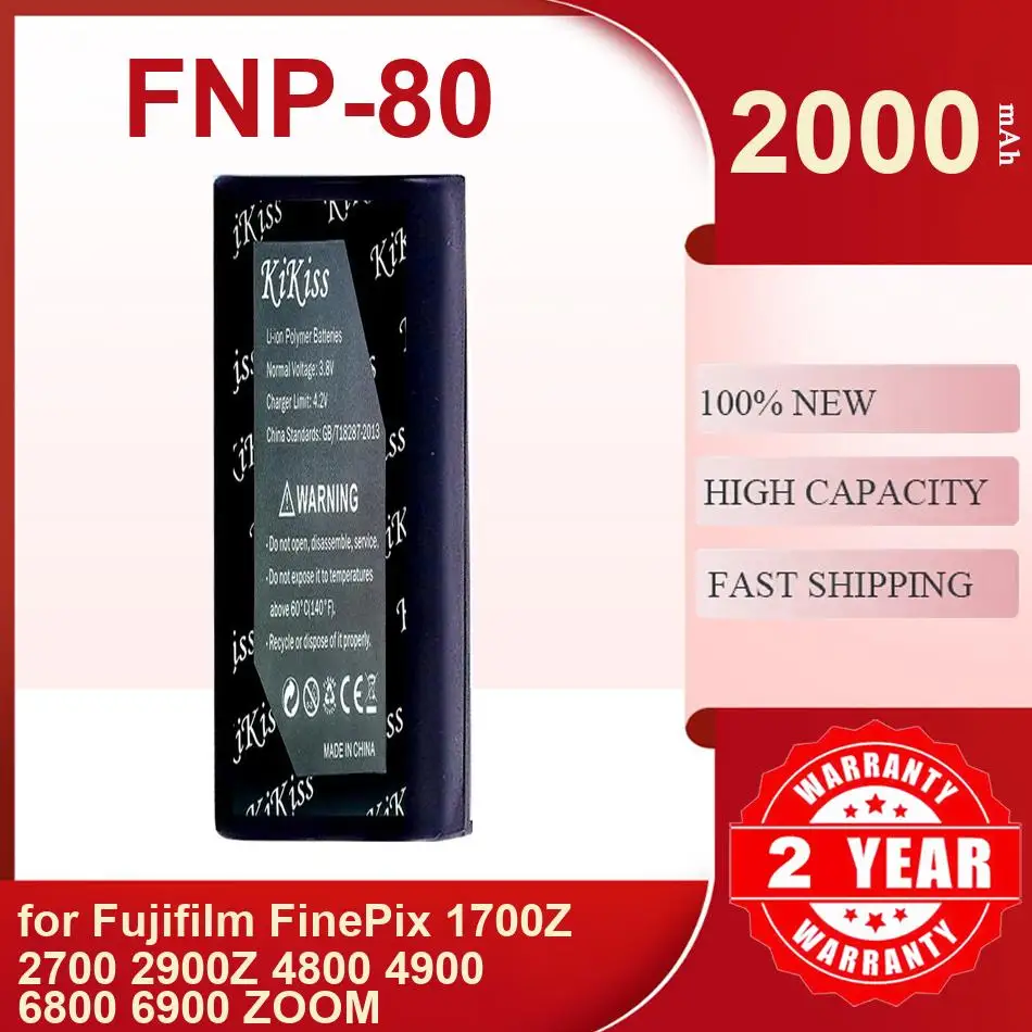 2000Mah Kikiss Battery FNP-80 For Fujifilm Finepix 1700Z 2700 2900Z 4800 4900 6800 6900 ZOOM Camera NP-100