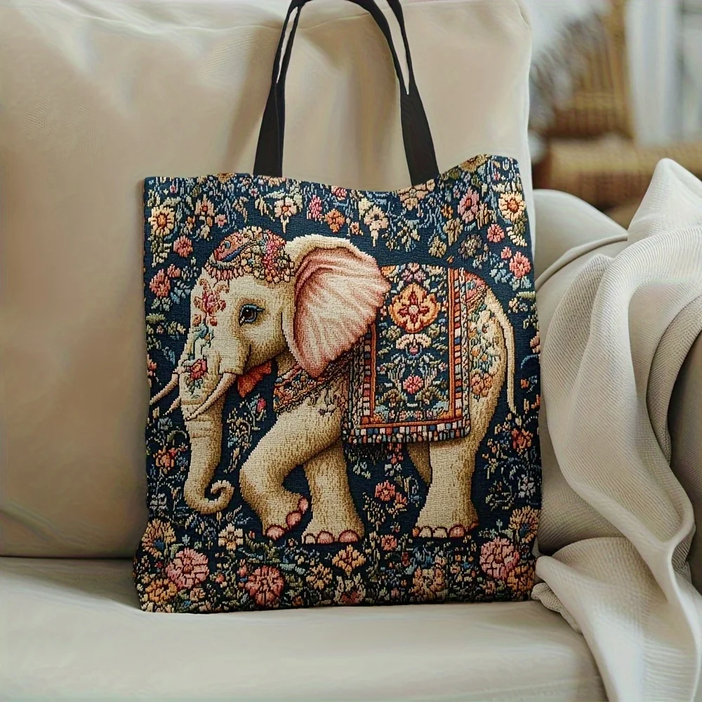 1pc Single Size, Handbag Ethnic Style Elephant Pattern Shoulder Bag - Fashionable Material, Bright Floral Design, Suitable for D