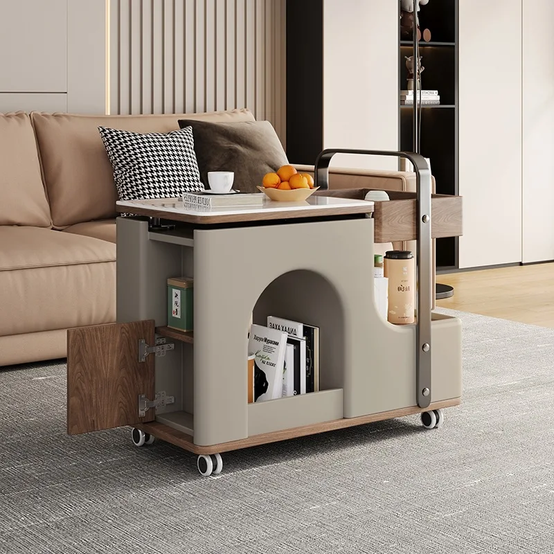 Italian minimalist trolley sofa side table movable lifting side cabinet small apartment coffee table living room design