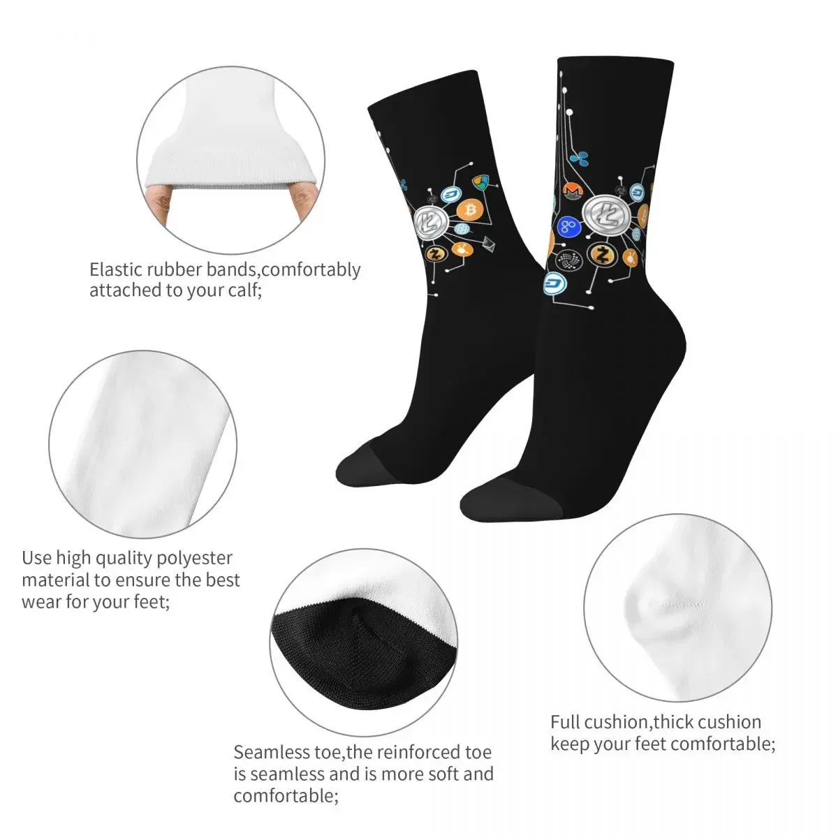 Funny Happy Women Men Cryptocurrency Network Bitcoin Socks BTC Crypto Currency Sweat Absorbing Skateboard Breathable Crazy Sock