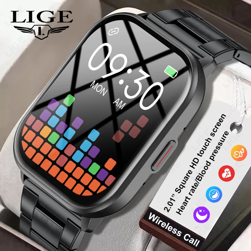 

LIGE 2.01 inch HD Screen Smart Watch For Men Anytime Bluetooth Call Women Watch IP68 Waterproof Sports Health Monitor Smartwatch