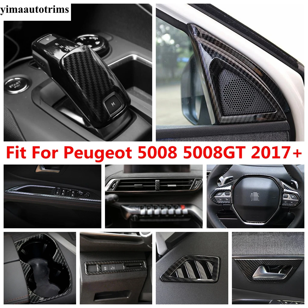 

Air AC Vent Pillar A Speaker Water Cup Window Lift Cover Kit Trim Carbon Fiber Accessories For Peugeot 5008 5008GT 2017 - 2022