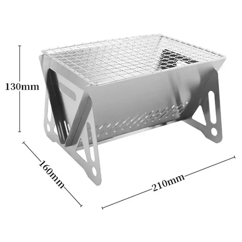 موقد مخيم لحرق الأخشاب للنزهة في الهواء الطلق ، طباخ شواء ، صلب مقاوم للصدأ ، موقد حقيبة ظهر قابل للطي مع شبكة شواء ، موقد حريق للنار