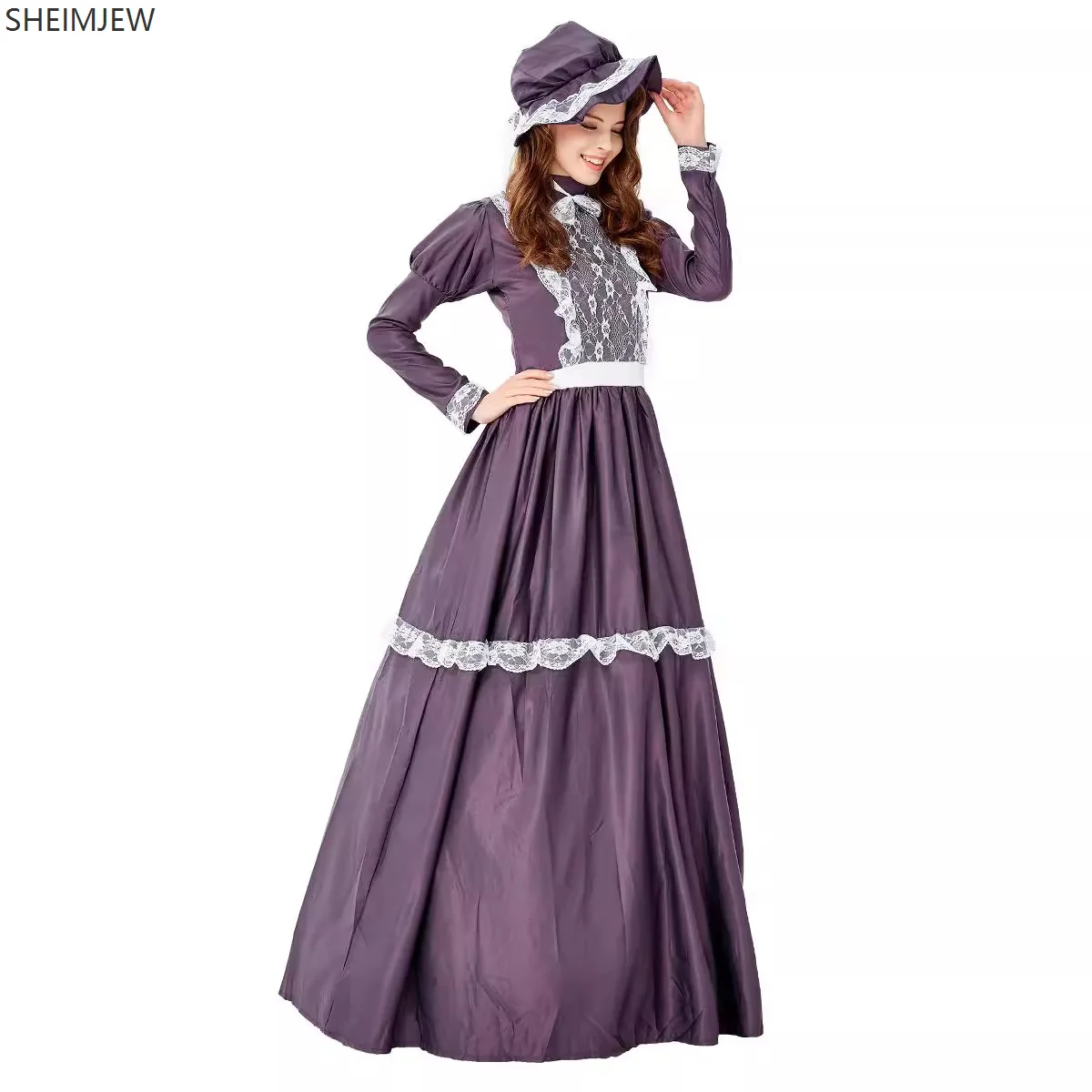 

Mardi Gras Halloween Women's Little House On The Prairie Costume American Pioneer Pilgrim Onesie Cosplay Fancy Dress Party Gown