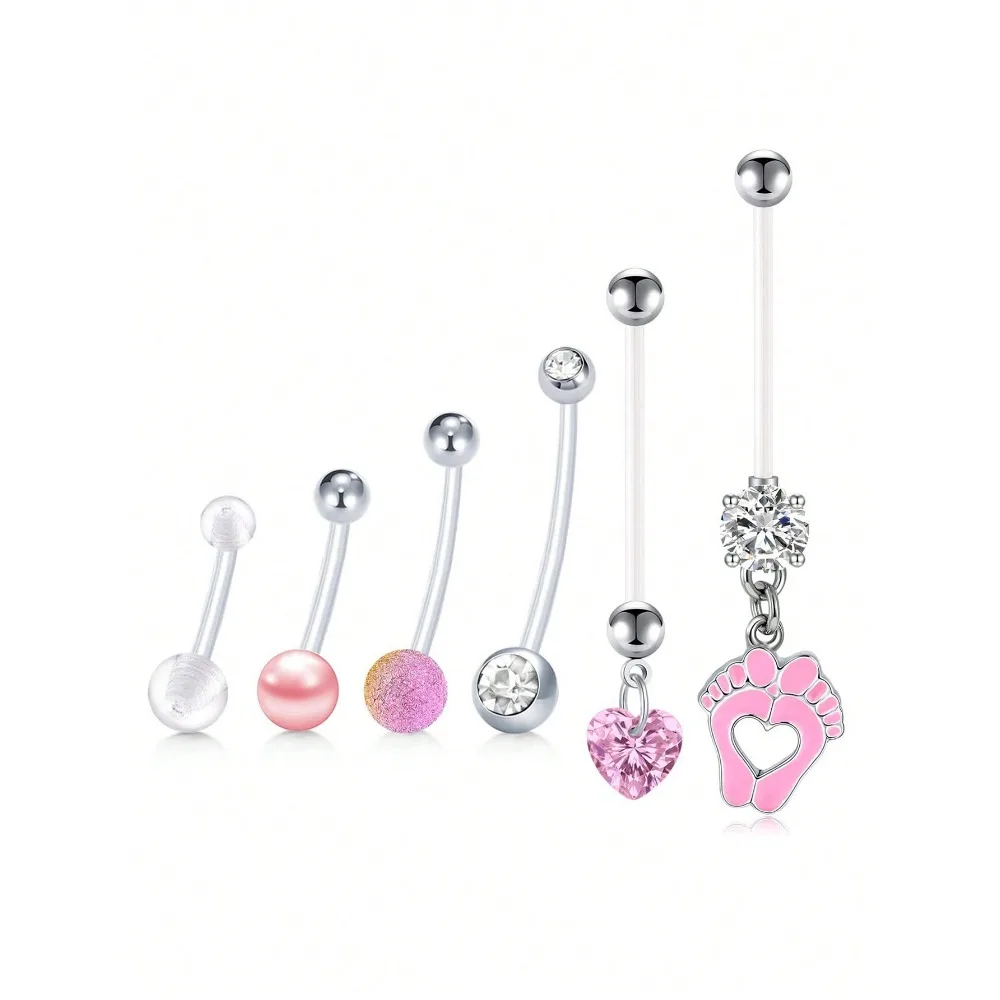 5-6Pcs/Set 14G Flexible Clear Acrylic Pregnancy Belly Button Ring Personalized Dangle Pregnancy Maternity Belly Rings 14-38mm