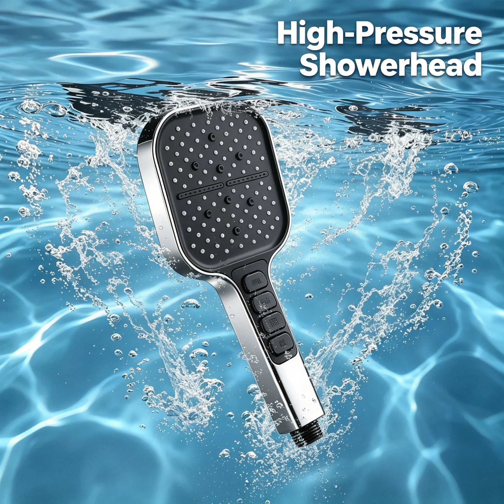 Square Handheld Shower Head 7 Spray Modes One-Button Shut off High Pressure Boost Anti-Clog Comfort Skin-Friendly Water Flow