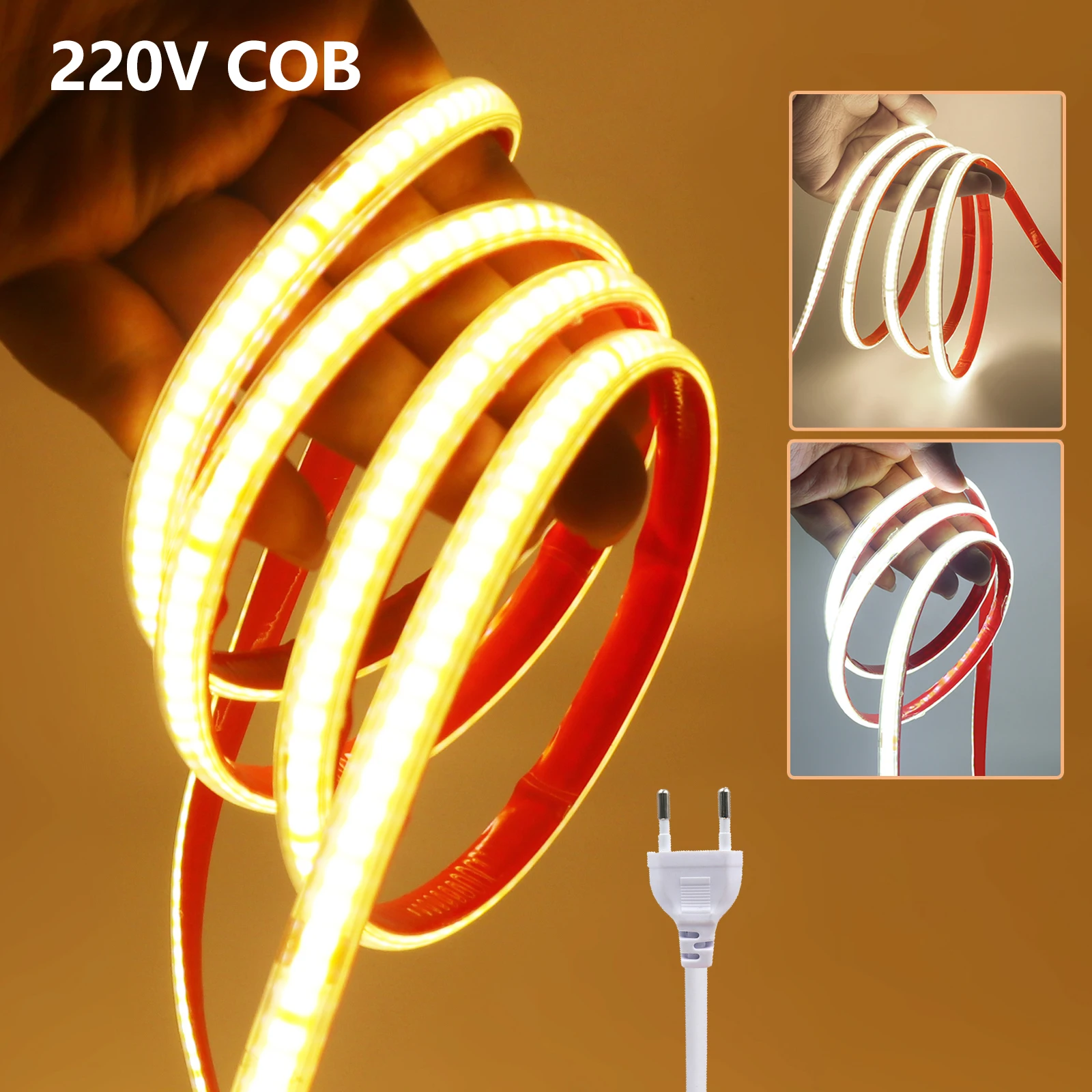 

COB LED Strip 220V 240LEDs/m Waterproof Adhesive LED Light 3000K 4000K 6000K Flex Tape EU Power Plug Kit 0.5m 5m 10m 20m 30m 40m