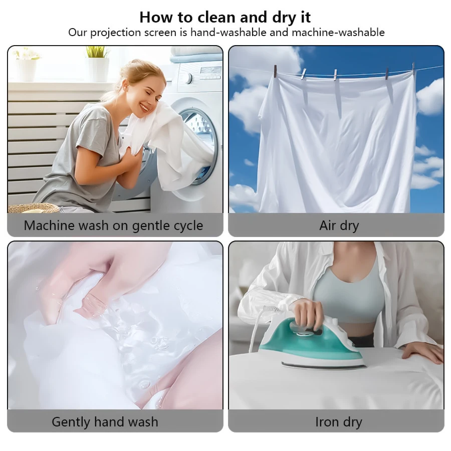 شاشة عرض 72-100-120 بوصة 4K، شاشة عرض محمولة قابلة للطي عالية الكثافة بيضاء أقل التجاعيد، مكتب منزلي خارجي