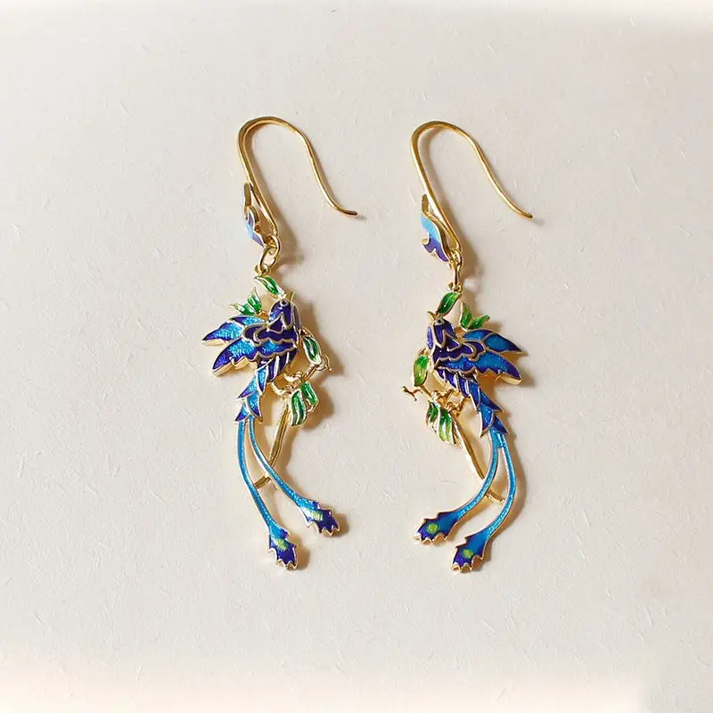 التقنية القديمة مصوغة بطريقة المينا مطلية بالذهب الأقراط النمط الصيني الحديث ل تشيباو هانفو حفل الشاي الإكسسوار اليومي هدية