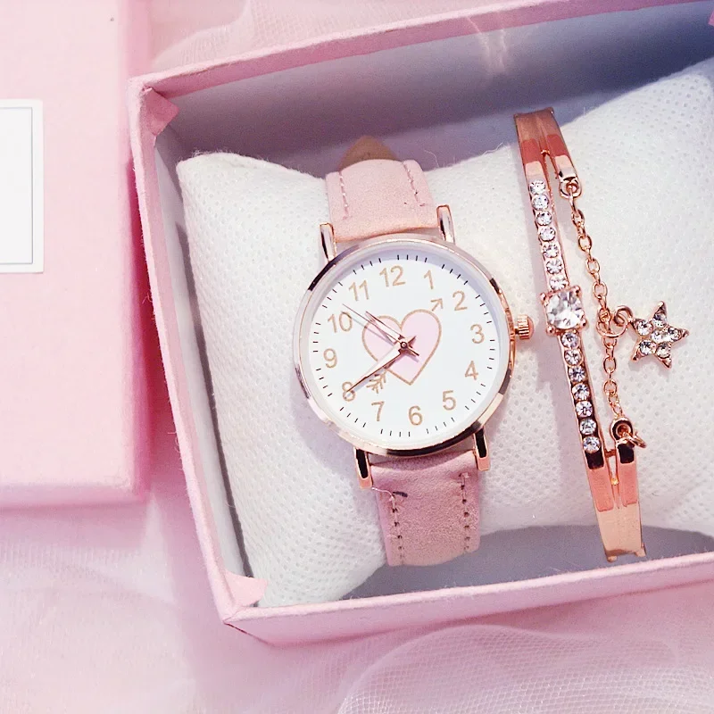 

New Women Watch Cute Heart-shaped Dial Watches Female Student Fashion Quartz Wristwatches Simple Girls Reloj Mujer Wholesale