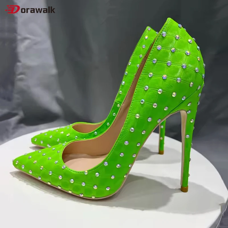 

Новые шикарные женские туфли на высоком каблуке 12 см из матовой кожи с жемчугом, роскошные зеленые туфли на шпильке с острым носком, великолепные женские модельные туфли для вечеринок